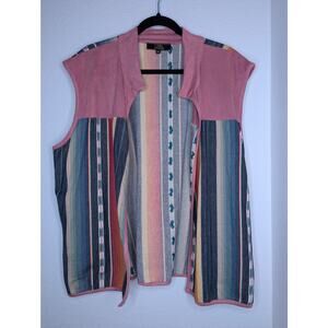 VTG L&B Women's Striped Cotton Vest Western Aztec Hippie 3XL
